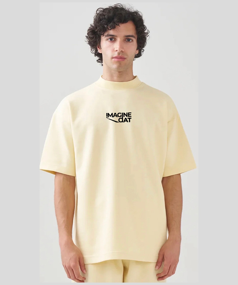 Imagine Dat Embroidered Box T-Shirt – Mock Neck Streetwear Tee